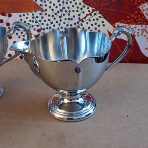 Sugar bowl and creamer set, stainless steel.